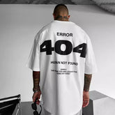 Oxvyn Oversized ERROR 404 T-Shirt in white, graphic streetwear tee, front view