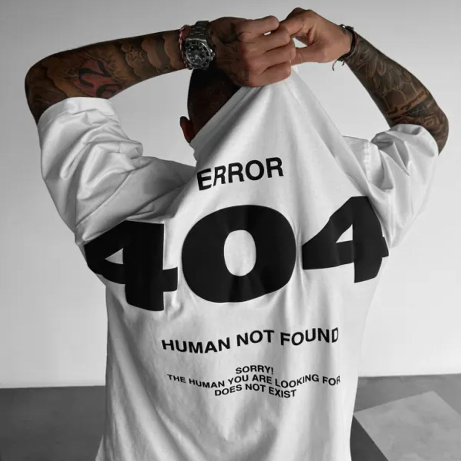 Oxvyn Oversized ERROR 404 T-Shirt in white, graphic streetwear tee, side view